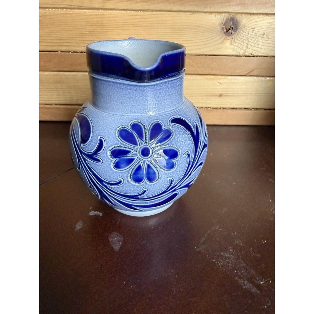 Vintage Signed Betschdorf Alsace Salt Glaze Pottery Pitcher 4" Schmitter-Burger